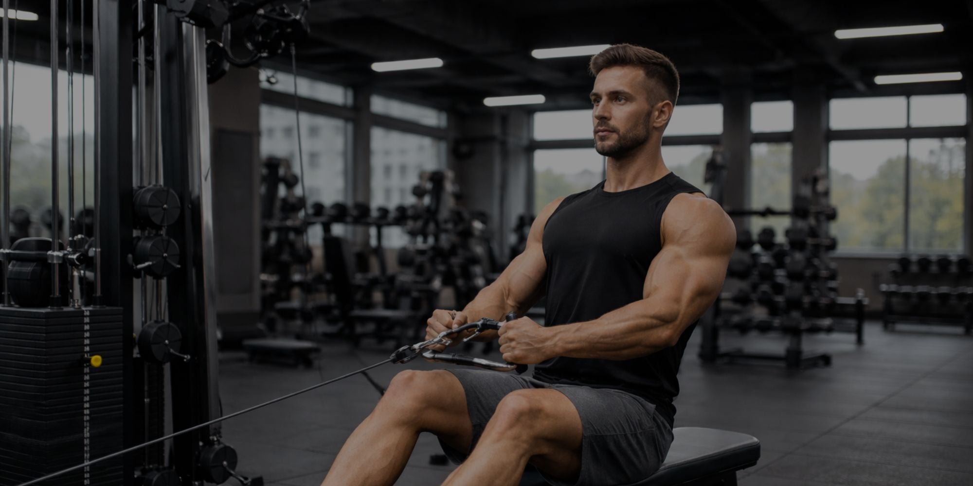 Man exercising on a cable machine in a gym