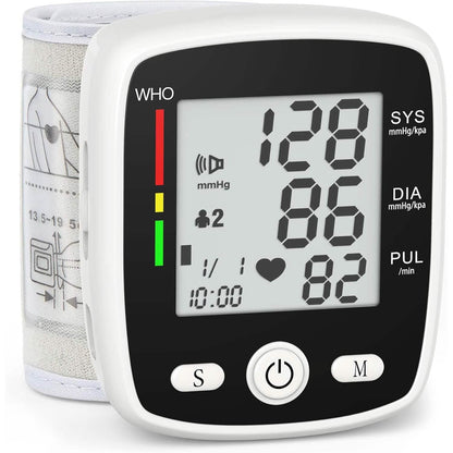 Digital Wrist Blood Pressure Monitor 2 Users Memory Voice Display