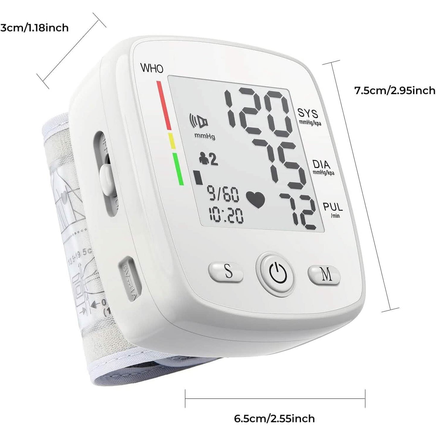 Digital Wrist Blood Pressure Monitor 2 Users Memory Voice Display