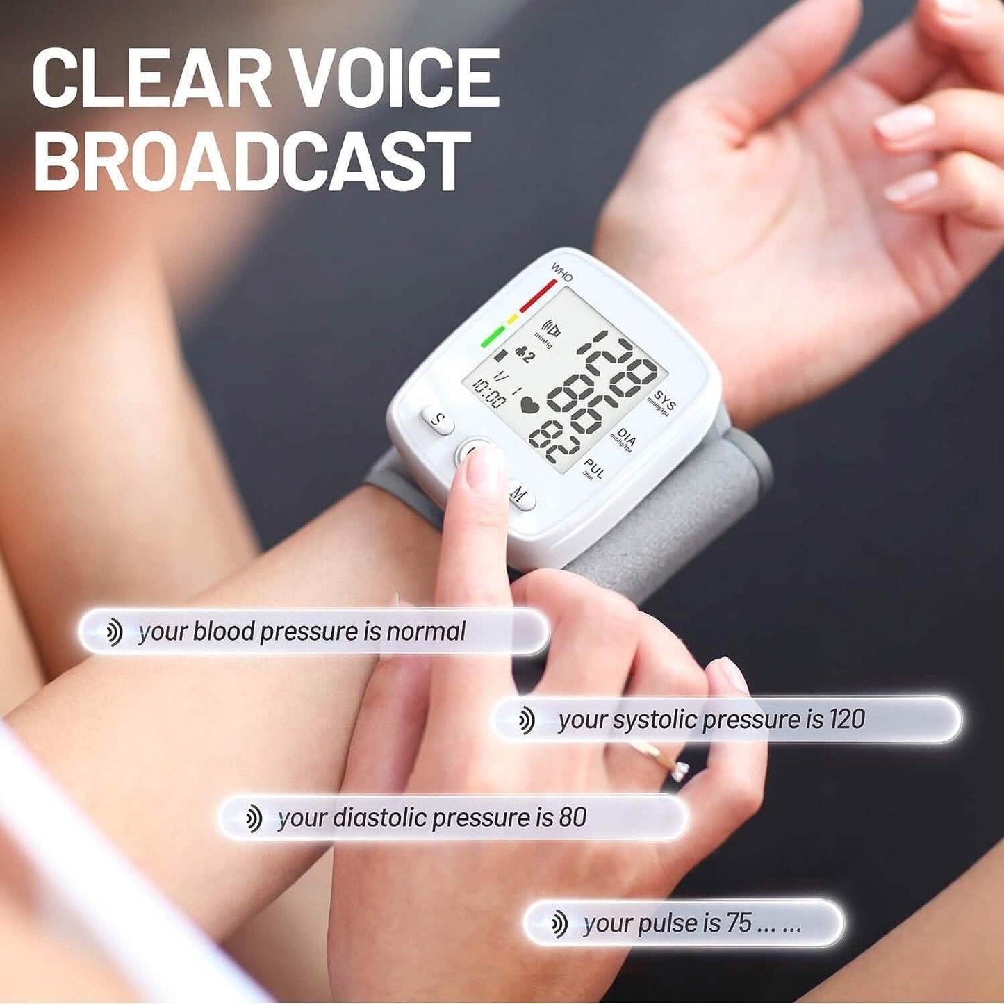Digital Wrist Blood Pressure Monitor 2 Users Memory Voice Display
