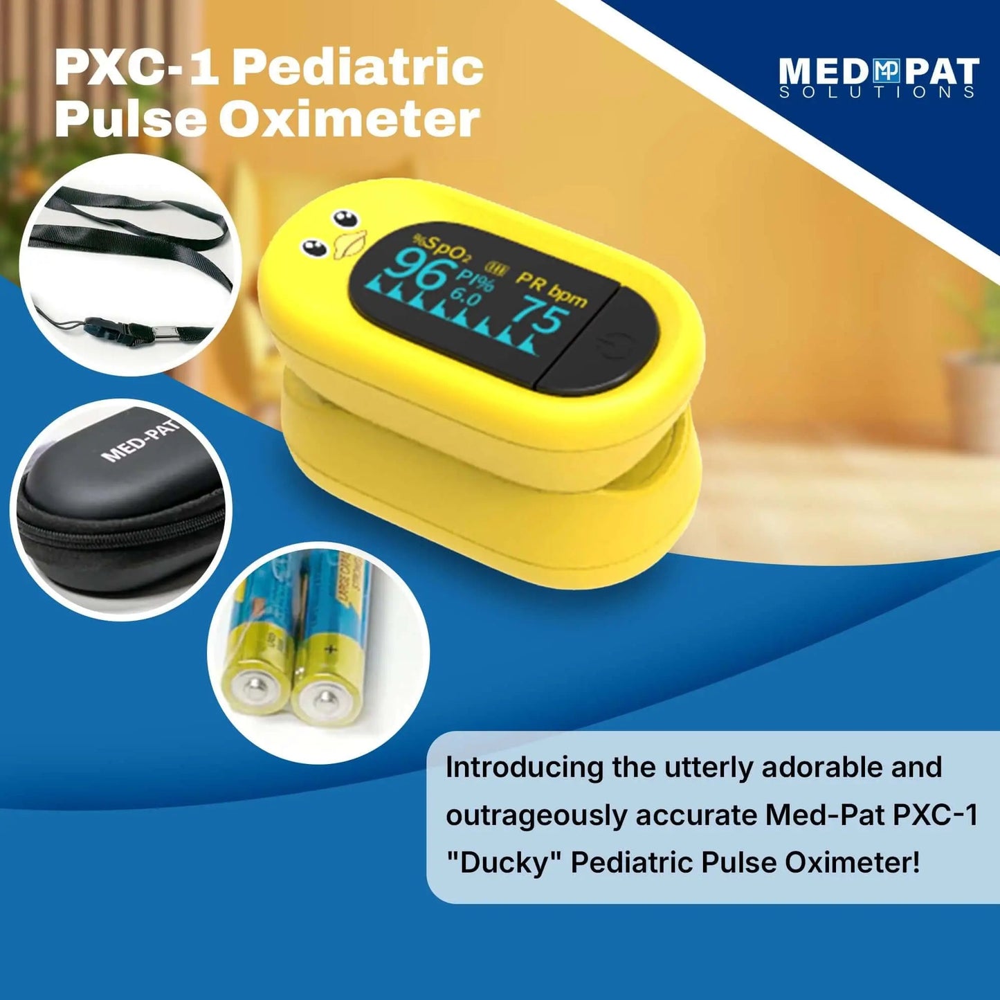 Med-Pat Ducky Kids Pulse Oximeter SpO2 Heart Rate Monitor