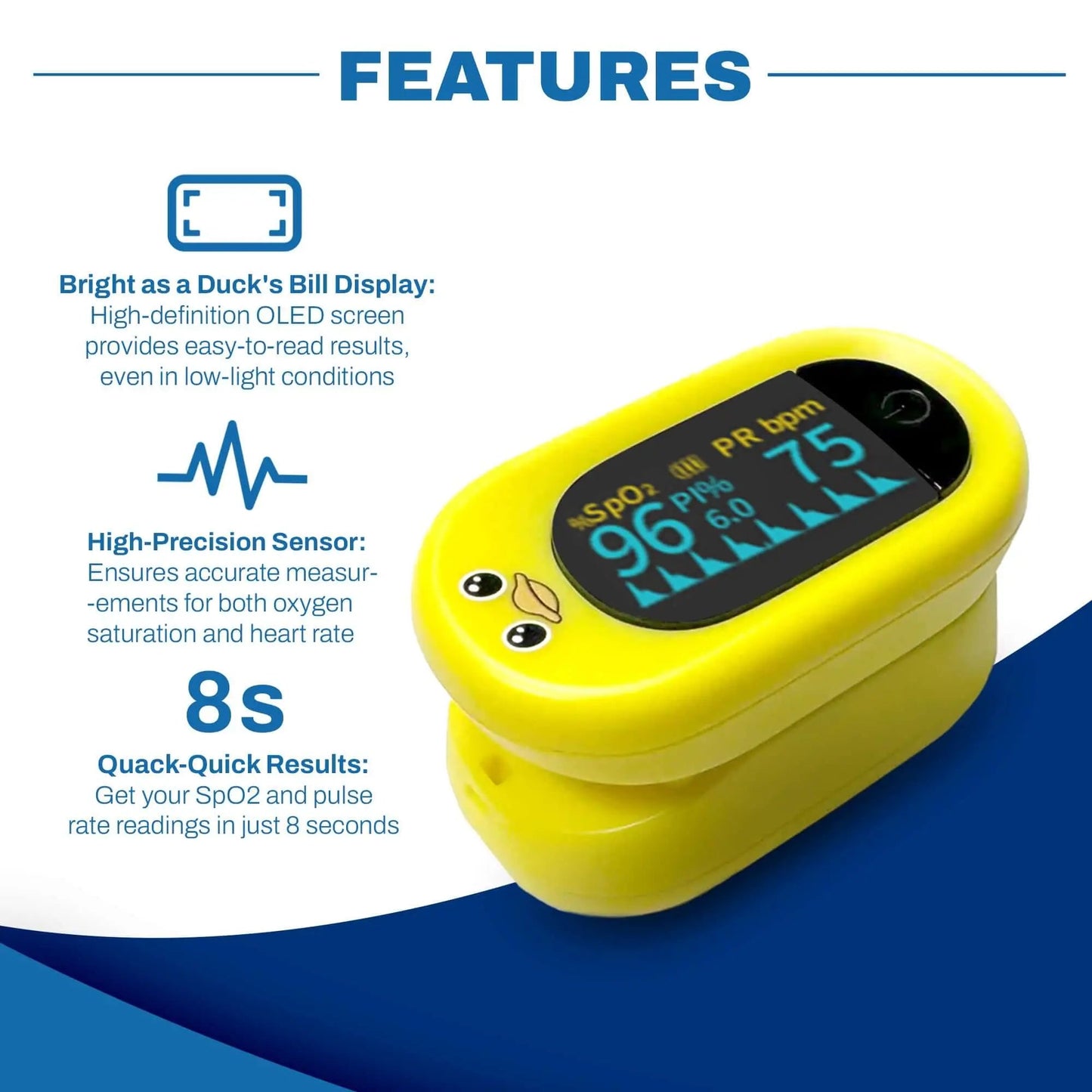 Med-Pat Ducky Kids Pulse Oximeter SpO2 Heart Rate Monitor